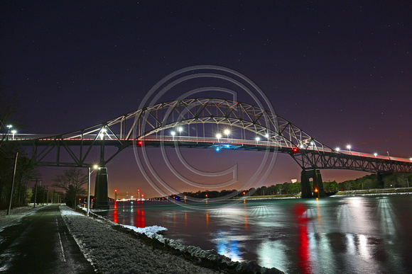 Night time on the Cape Cod Canal with Bourne Bridge