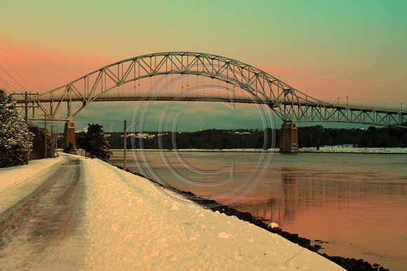Cape Cod Canal at sunset pink sky