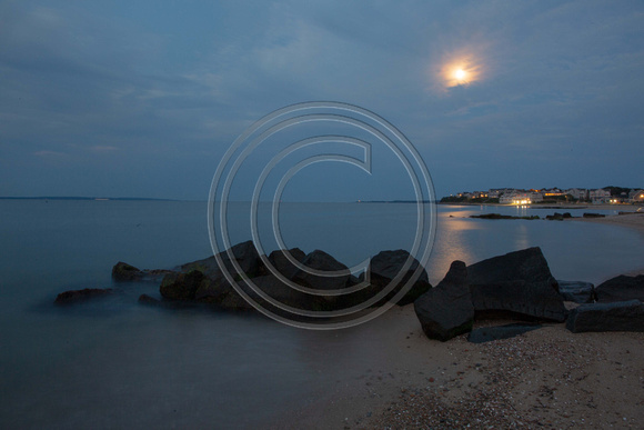 Early morning with Harvest Moon setting at Falmouth Heights, Falmouth Cape Cod
