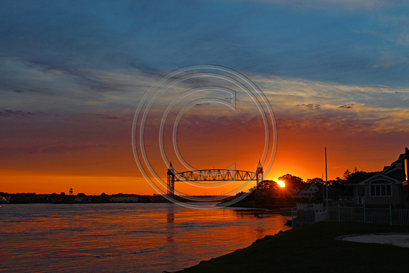 Sunrise Cape Cod Canal West end looking at R. R. Bridge with colors