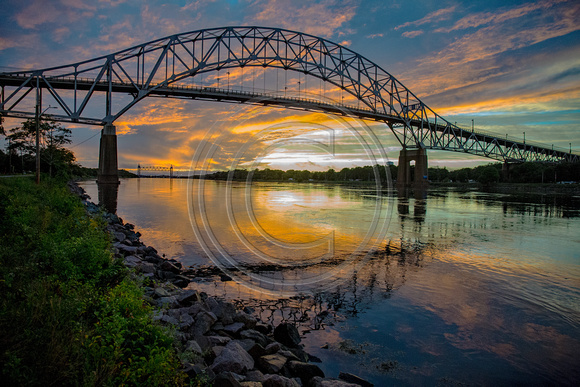 Bourne Bridge with colors at sunset