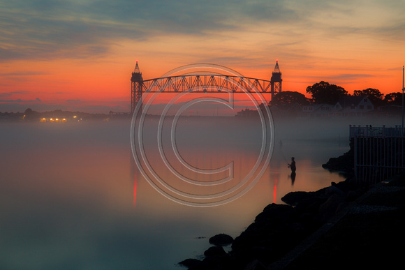 Sunrise fog fishermen Railroad Bridge Cape Cod Canal