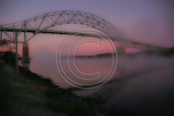 Foggy with a pink sky at Cape Cod Canal