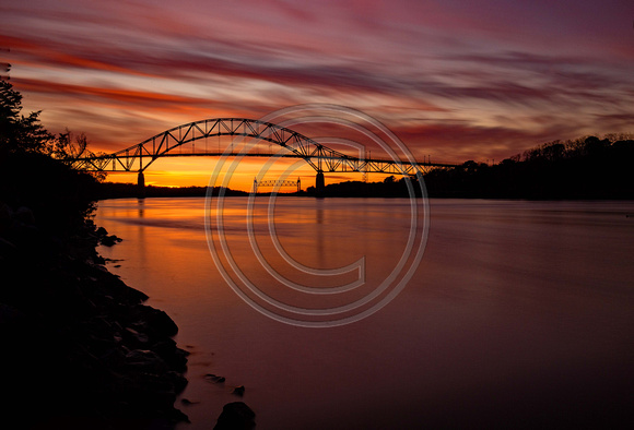 Sunset with colors Bourne Bridge & Railroad Bridge Cape Cod Canal