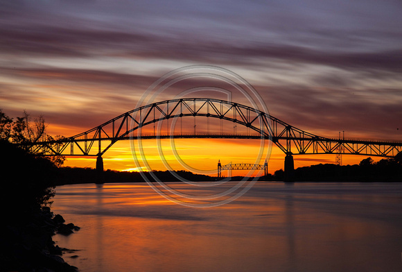 Sunset with colors Bourne Bridge & Railroad Bridge Cape Cod Canal
