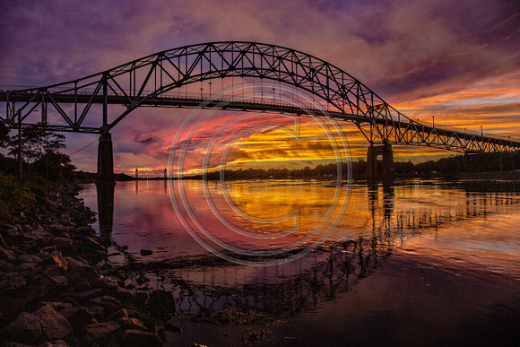 Epic sunset with beautiful colors Bourne Bridge & Railroad Bridge